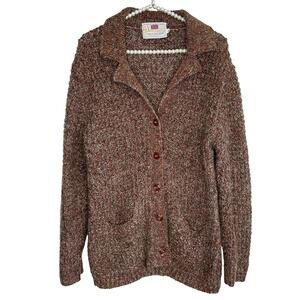 Vintage Demoiselle Wool Cardigan Sweater XL Brown Grandpa‎ Preppy Money Heritage
